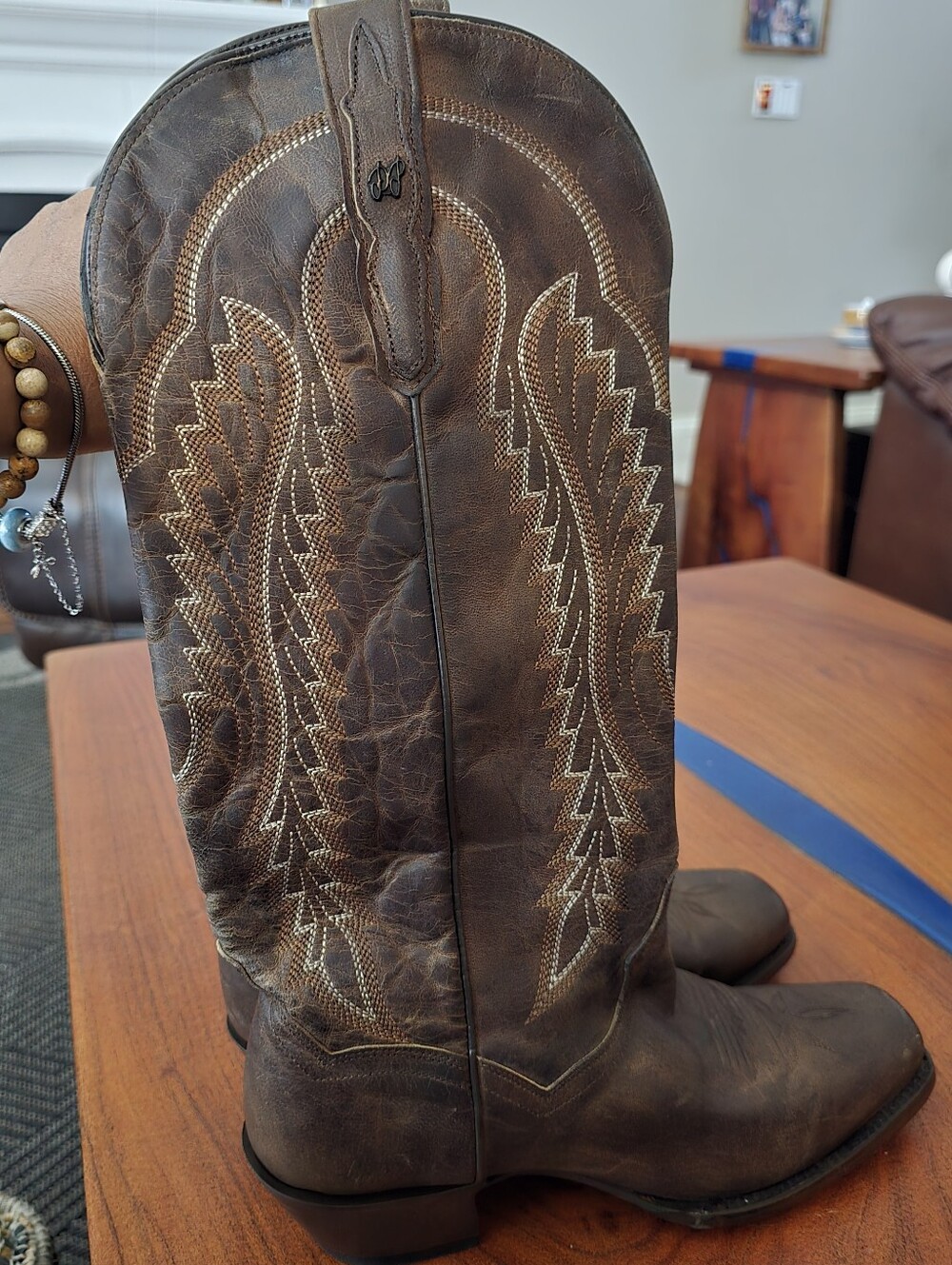 Dan POST Brown Embroidered Leather Cowboy Boots Size 9